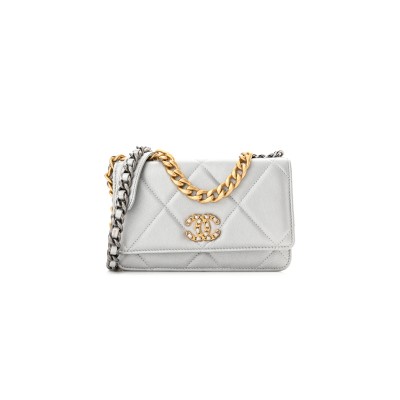 CHANEL METALLIC LAMBSKIN QUILTED 19 WALLET ON CHAIN WOC 1191203 (19*11*3cm)
